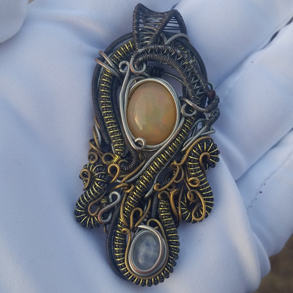 Gold & Silver Opal & Rainbow Moonstone Amulet NWOT